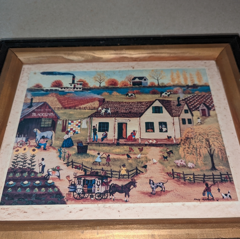 Vintage Framed Print folk Art CINDY MANGUTZOLD PEDDLER MAN Country Farming Farm - Picture 9 of 10